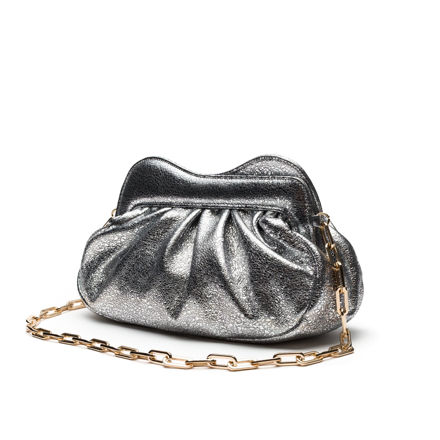 Alison- Silver Glitter Leather Clutch