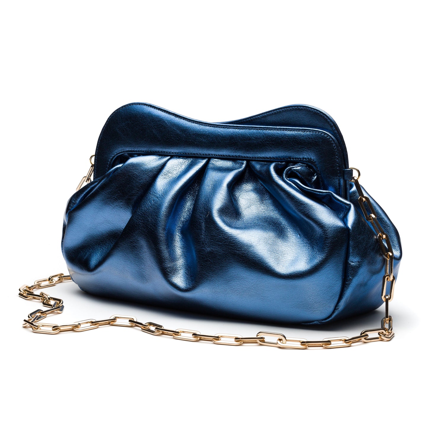 Alison- Metallic Blue Leather Clutch