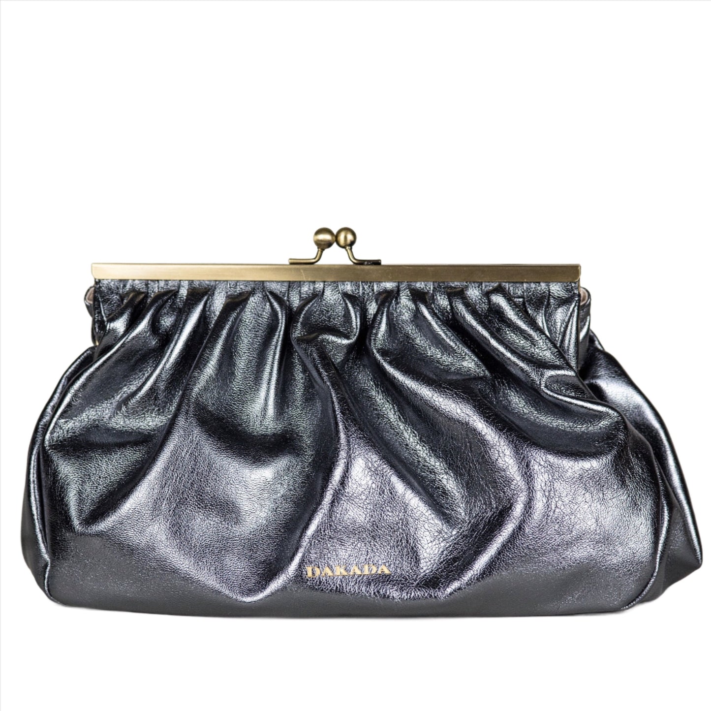 Caitlin- Metallic Gunmetal Leather Clutch