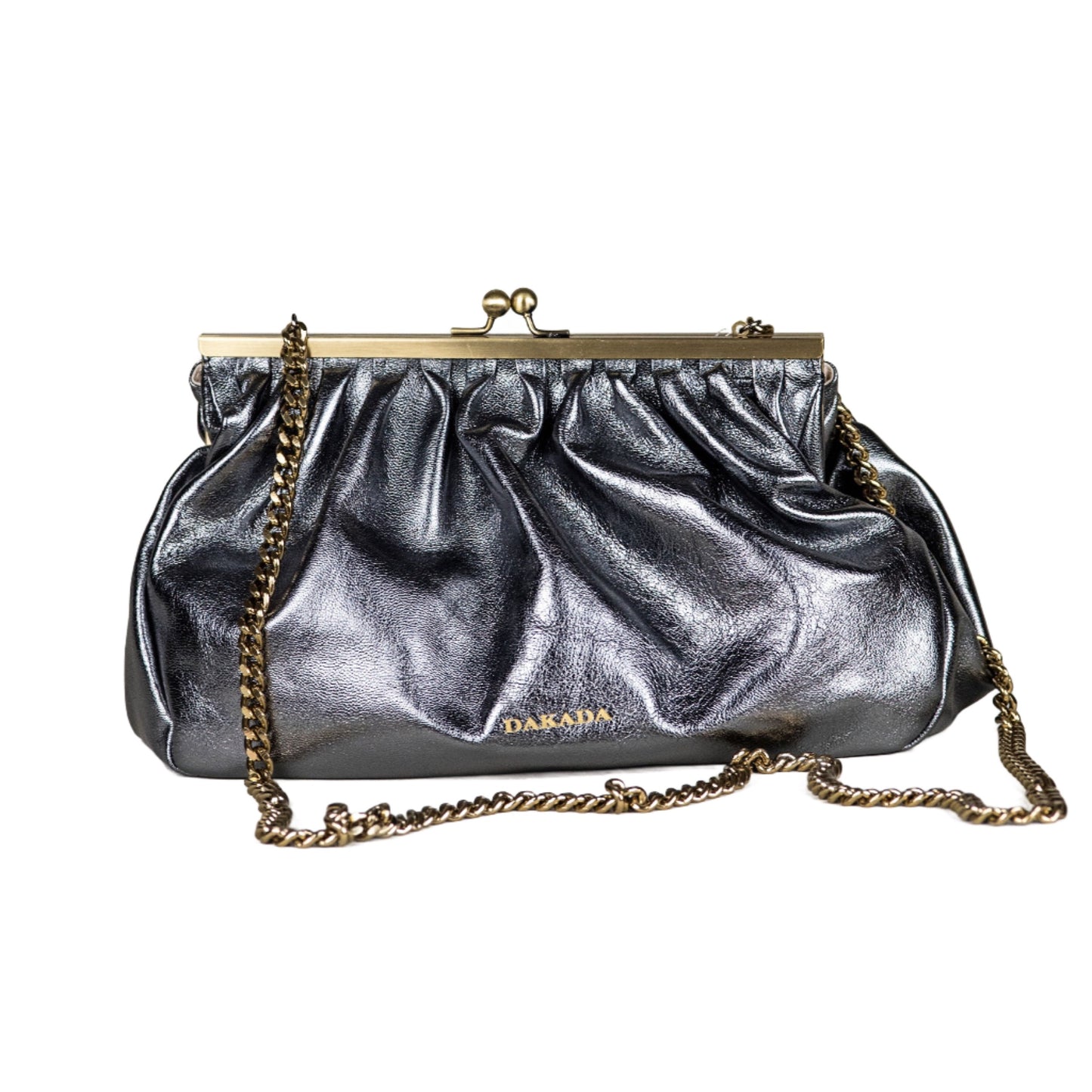 Caitlin- Metallic Gunmetal Leather Clutch