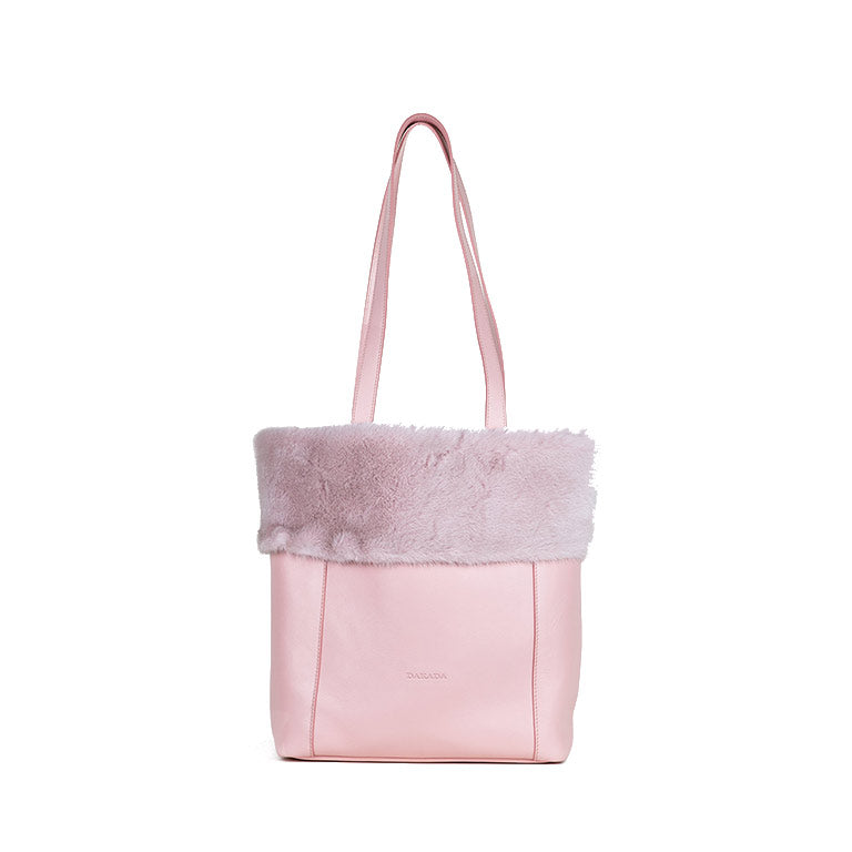 Kaley- Pink Leather Tote with Pink Mink