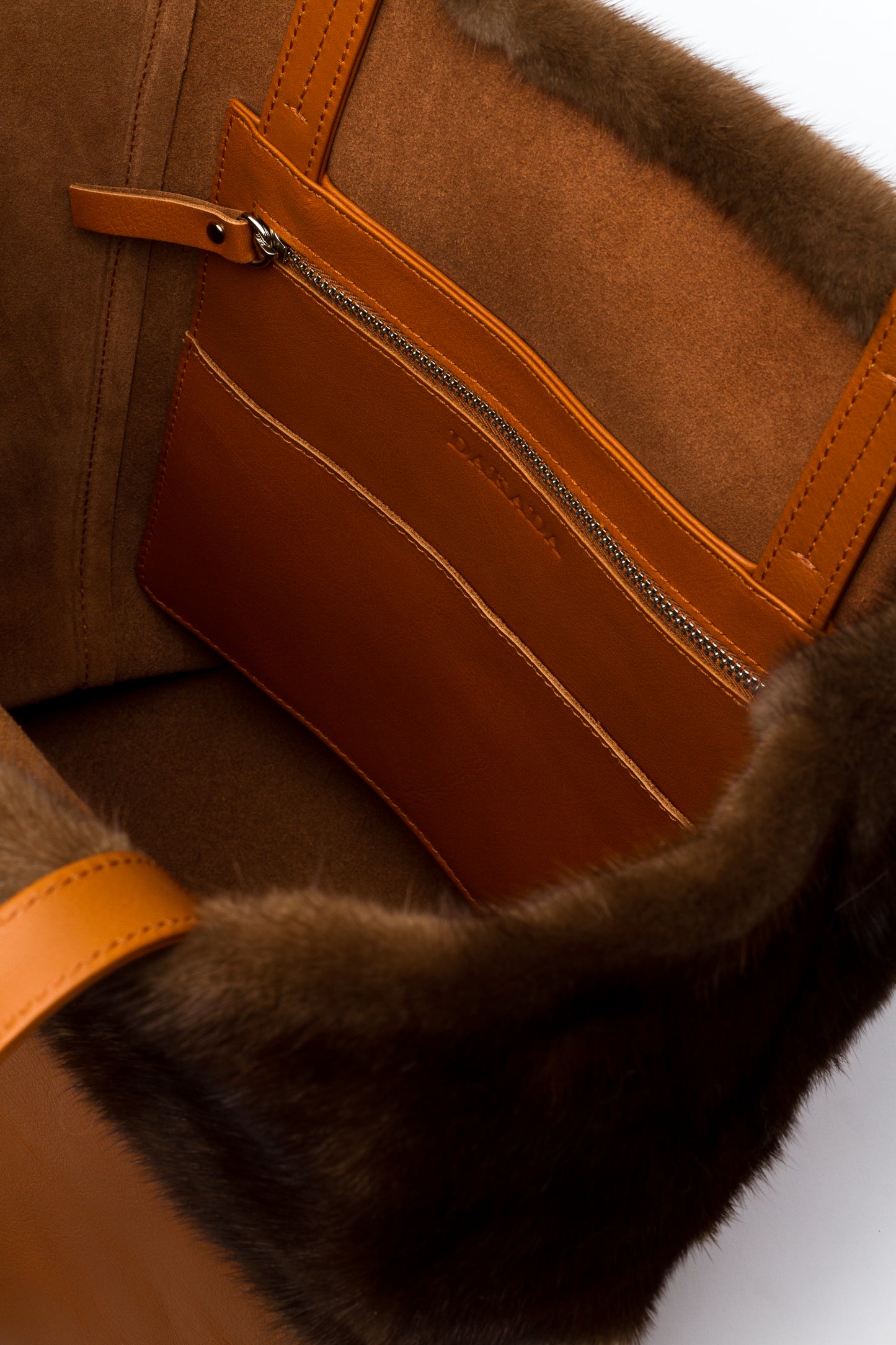 Kaley- Camel Leather Tote with Mahogany Mink