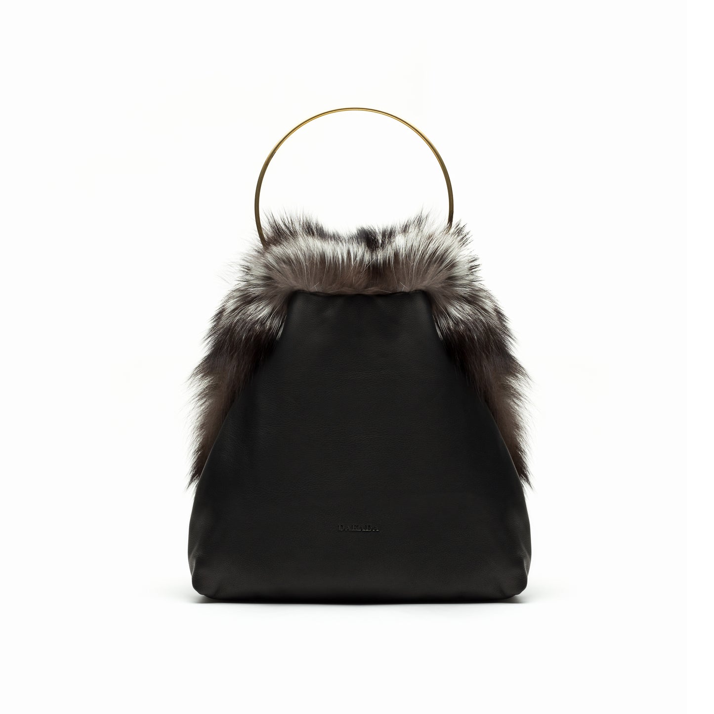 Nicolette- Black Leather Bag with Silver Fox