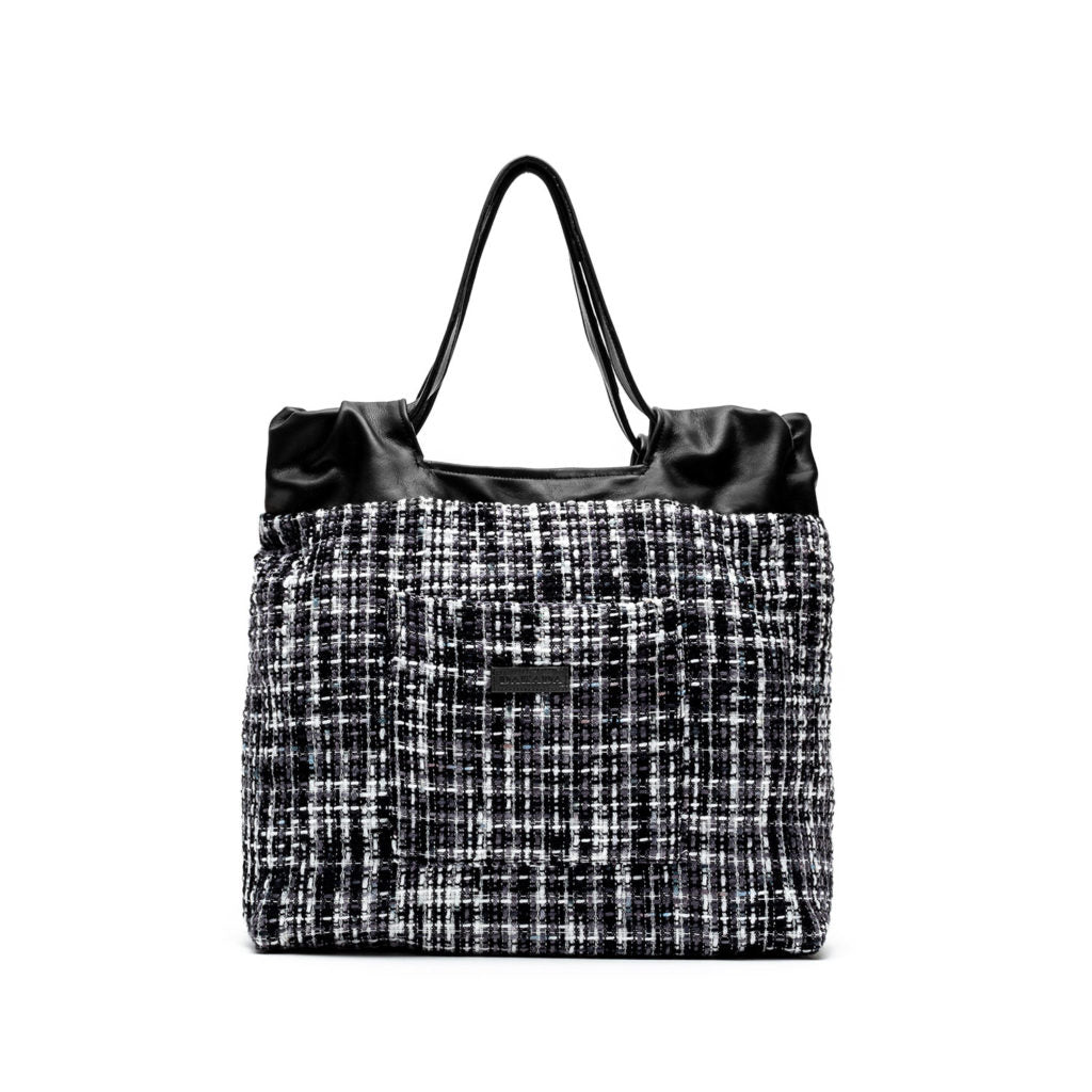 Maddy- Black and White Wool Fabric Bag