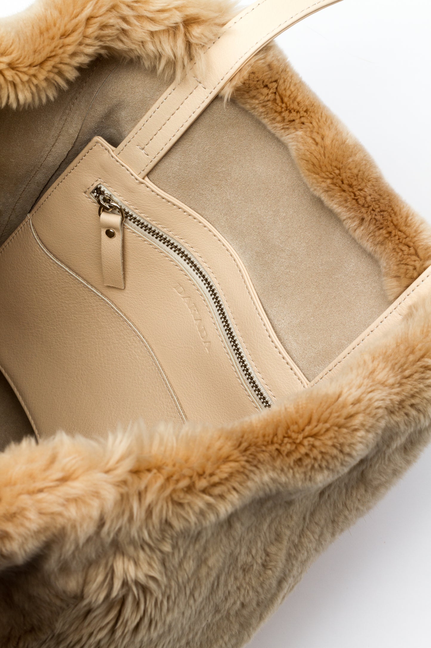 Kaley- Cream Leather Tote with Sheared Beaver