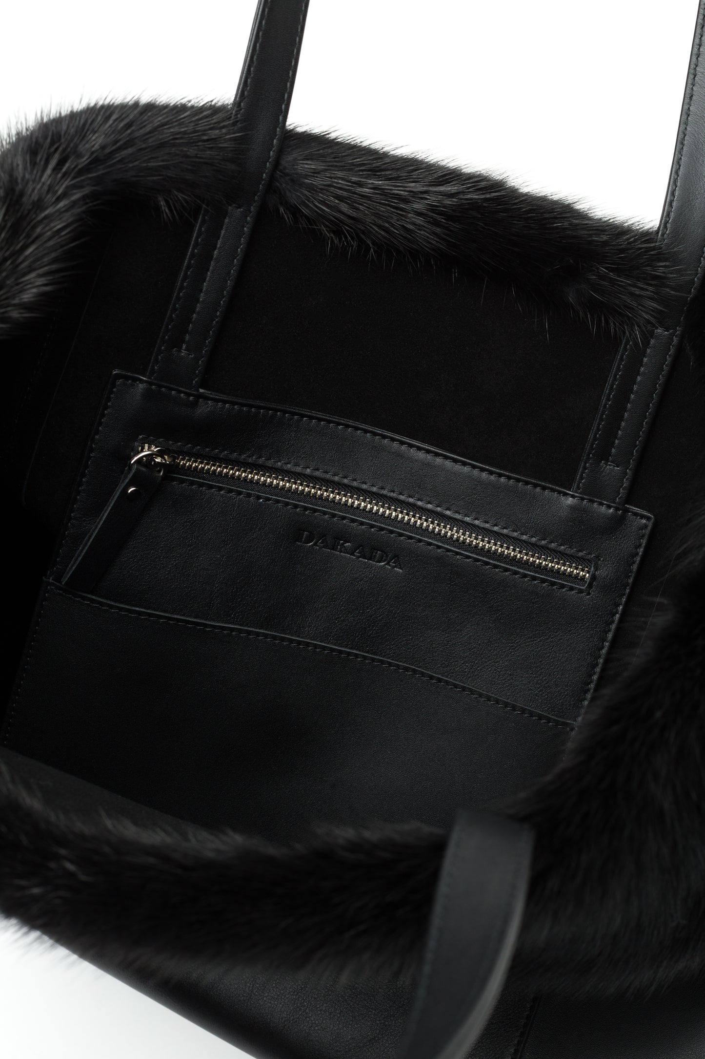 Kaley- Black Leather Tote with Ranch Mink