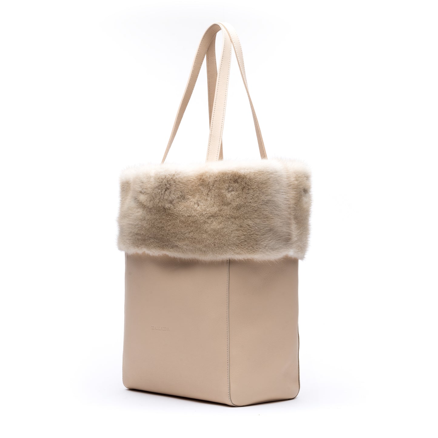 Kaley- Cream Leather Tote with Cream Mink