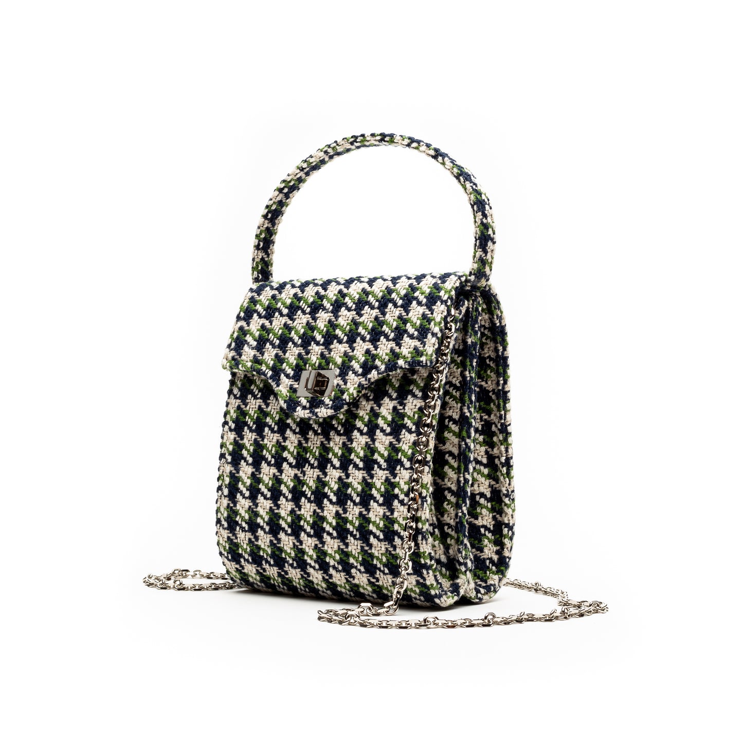Cucci- Green, Navy Blue and Cream Fabric Bag