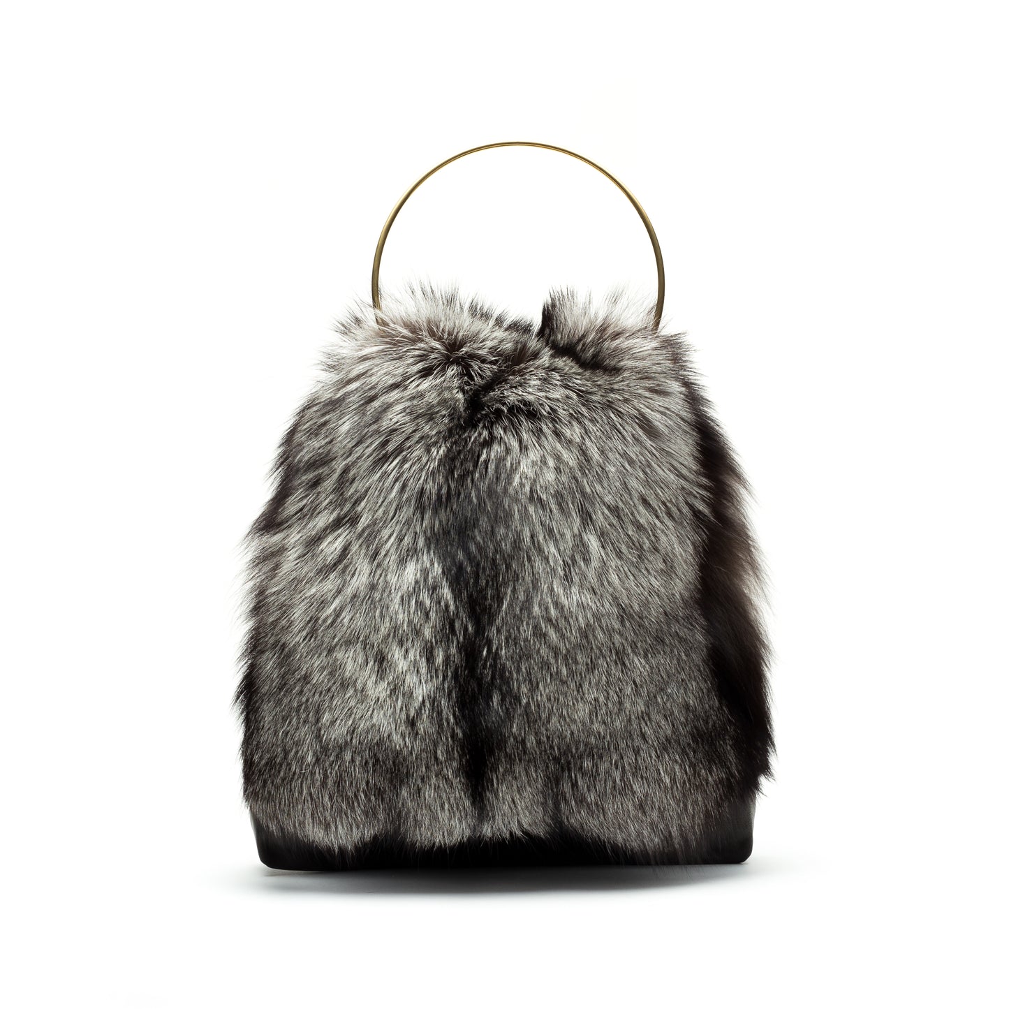 Nicolette- Black Leather Bag with Silver Fox