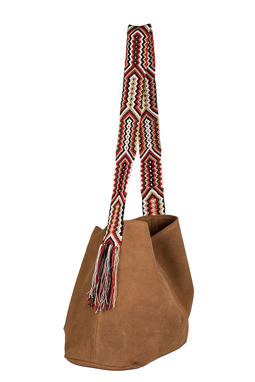 Sydney- Brown Suede Bag with Red Strap