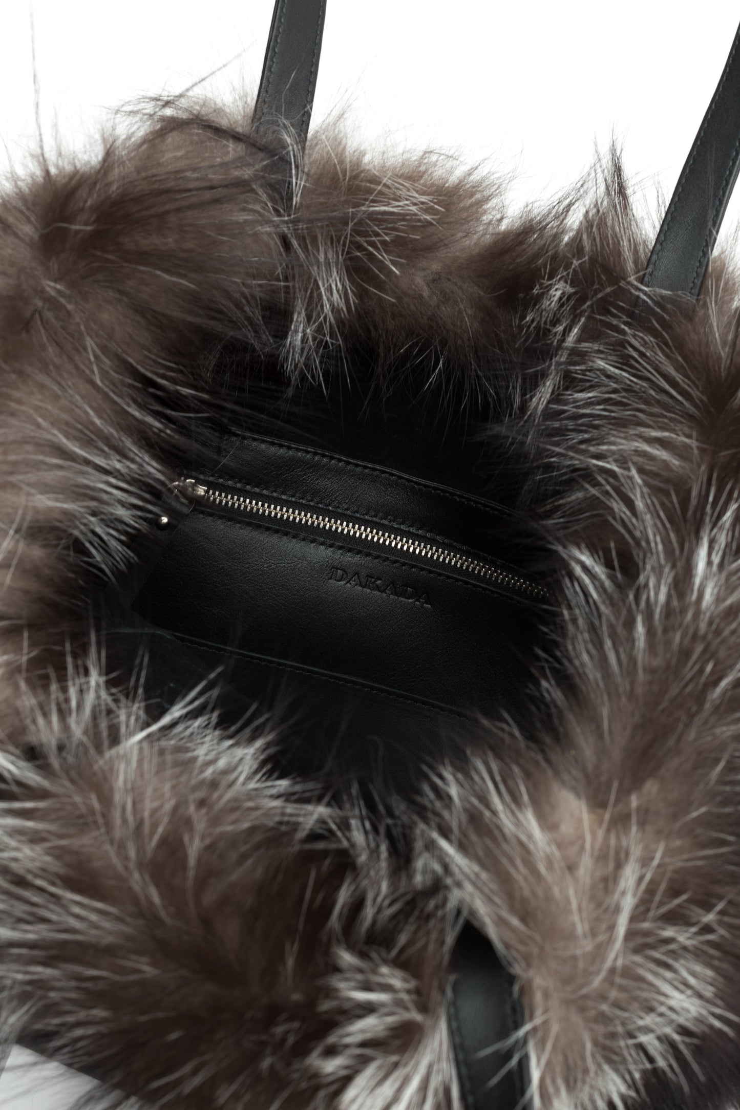 Kaley- Black Leather Tote with Silver Fox