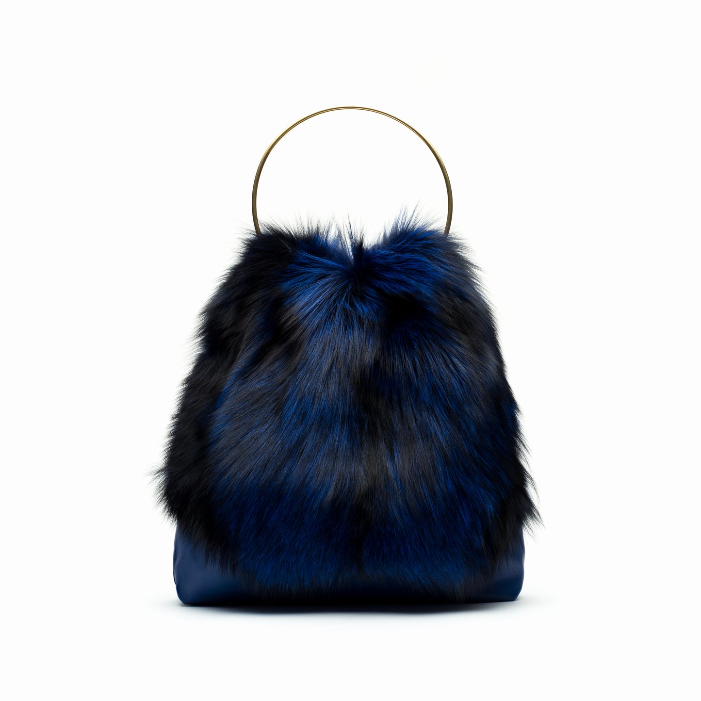 Nicolette- Blue Leather Bag with Dyed Blue Fox