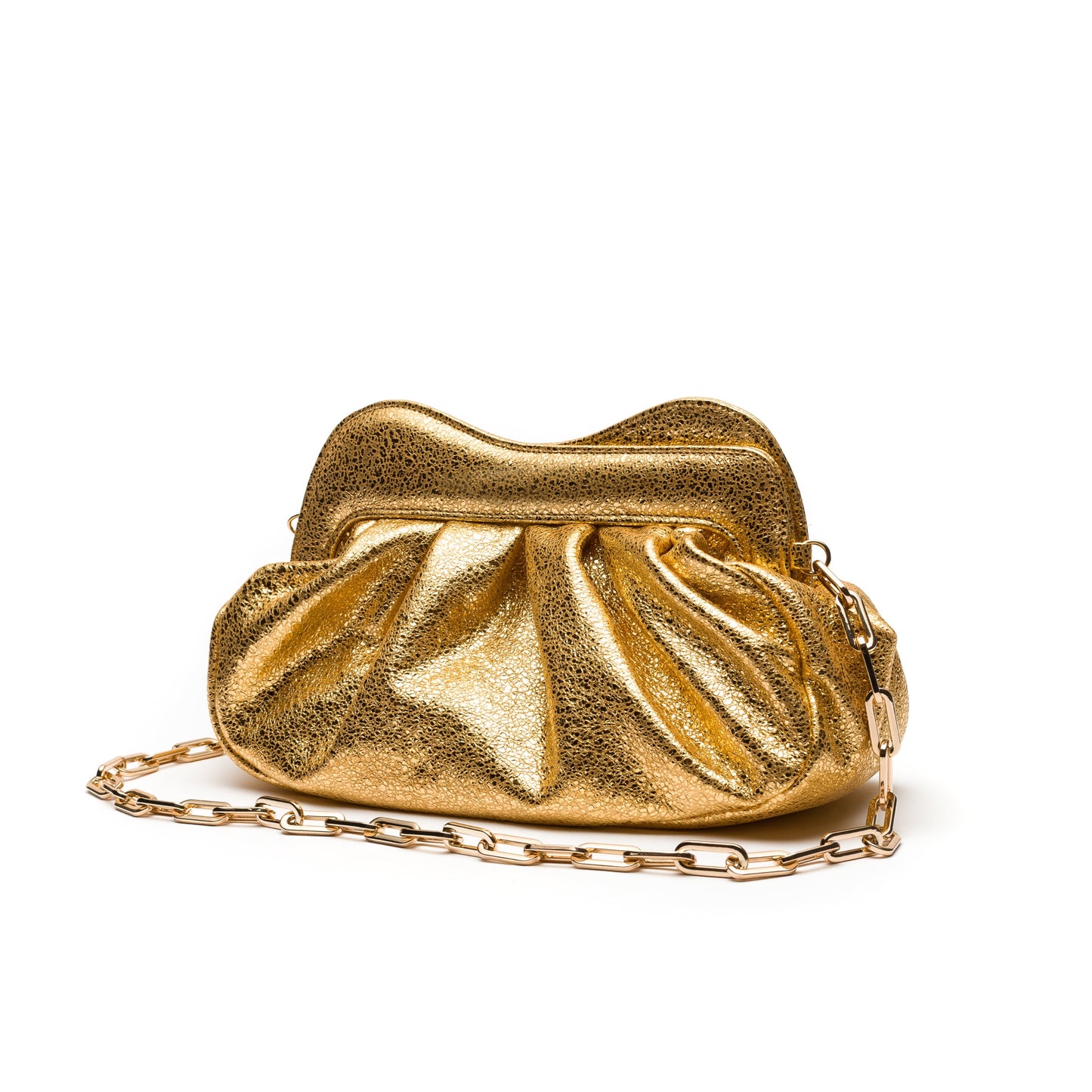 Alison- Gold Glitter Leather Clutch
