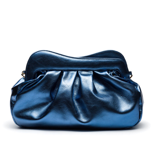 Alison- Metallic Blue Leather Clutch