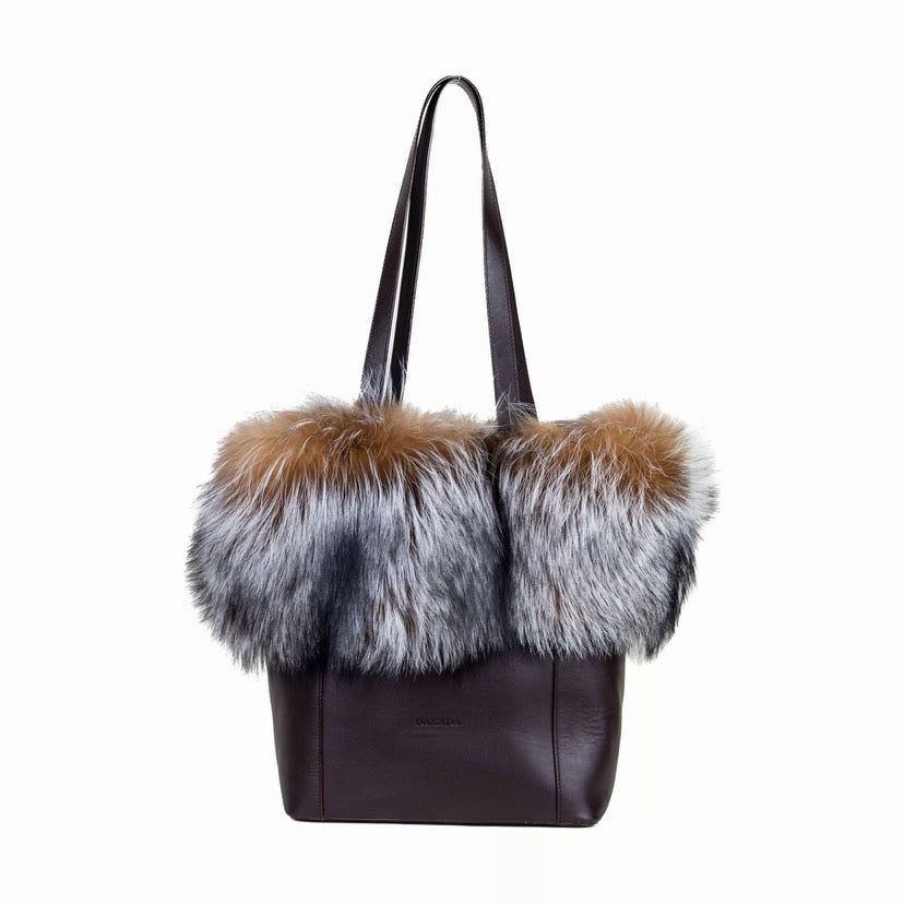 Kaley-Brown Leather Tote w/ Crystal Silver Fox