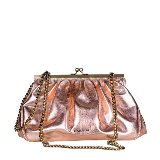 Caitlin- Metallic Rose Gold Leather Clutch