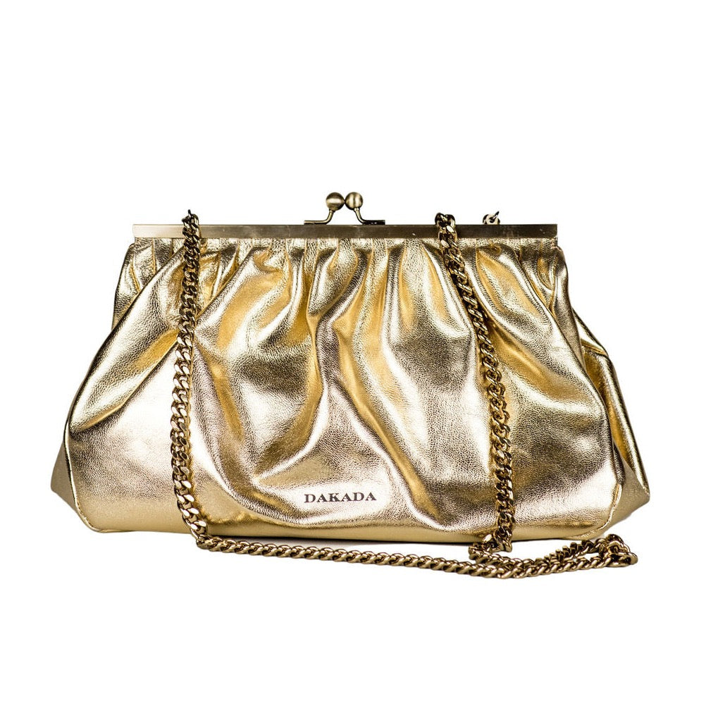 Caitlin- Metallic Gold Leather Clutch