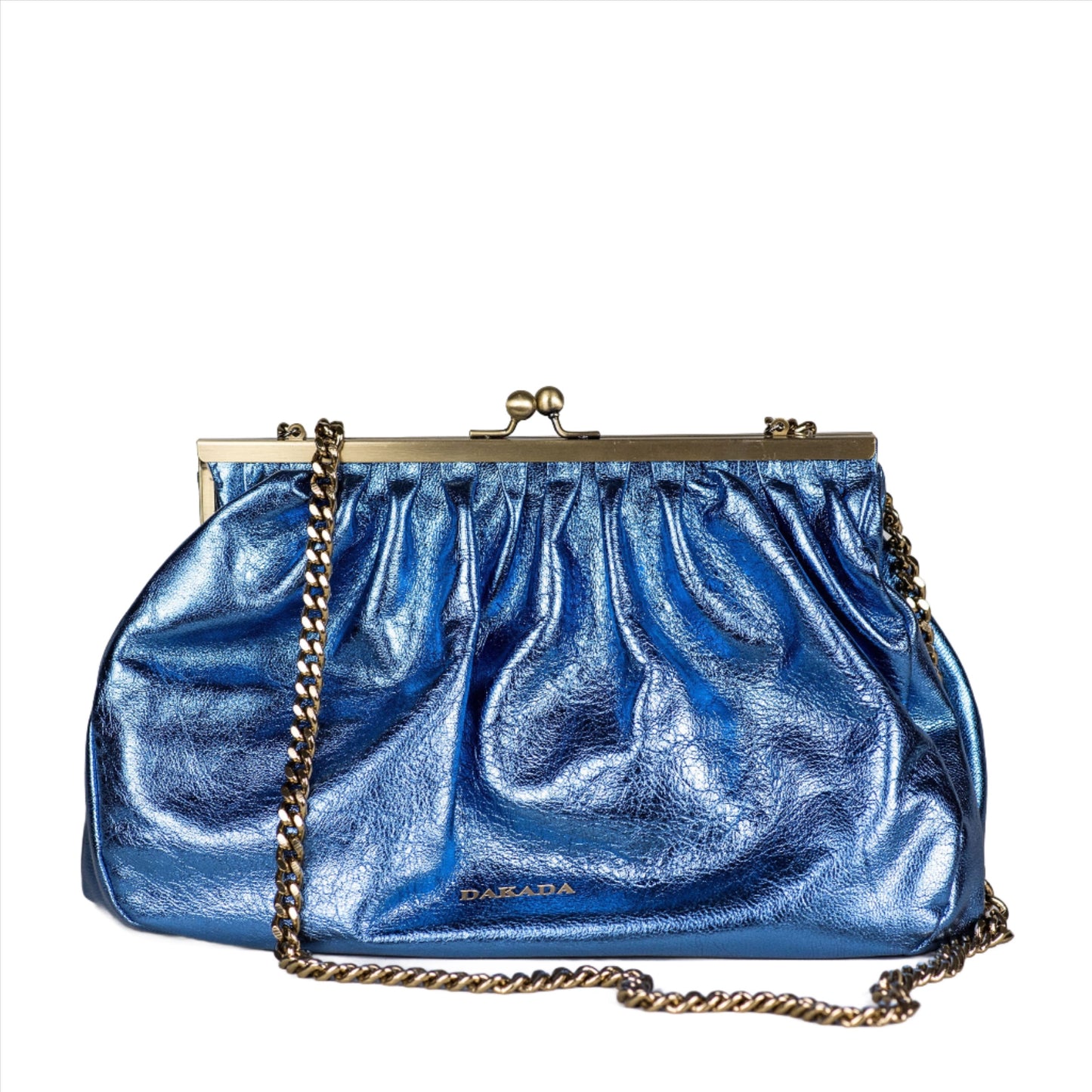 Caitlin- Metallic Blue Leather Clutch