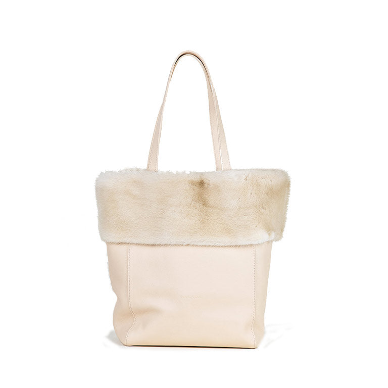 Kaley- Cream Mink and Leather Tote