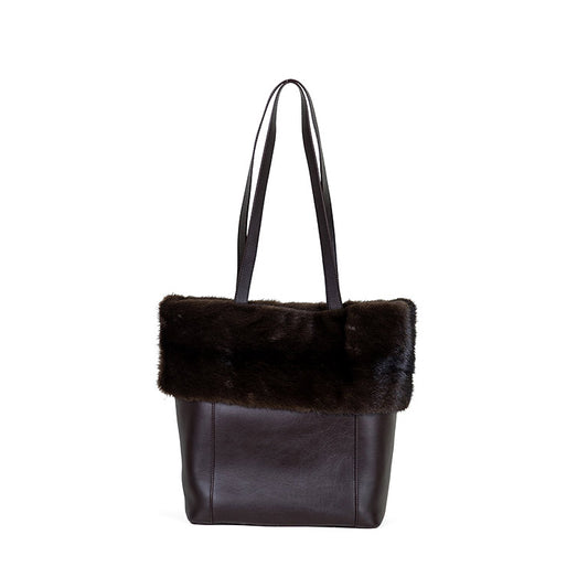 Kaley- Brown Leather Tote w/ Mahogany Mink