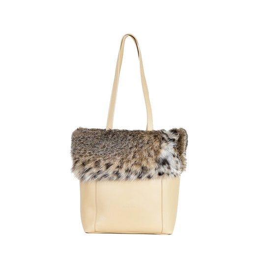 Kaley- Cream Leather Tote with Lynx