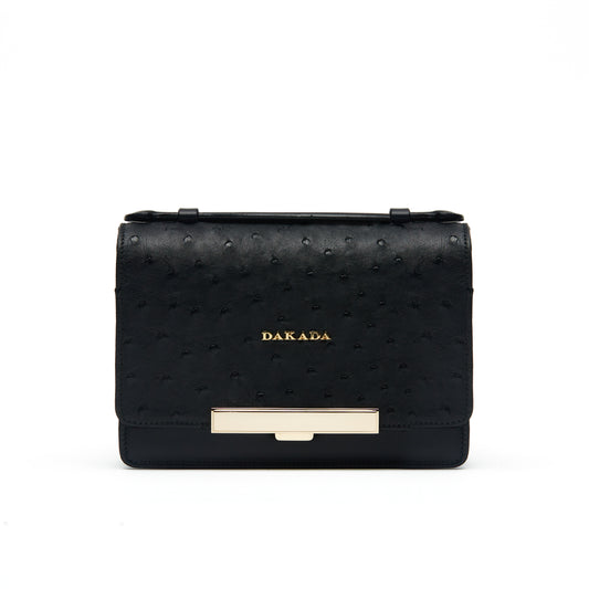 DKD Clutch- Black Ostrich Leather