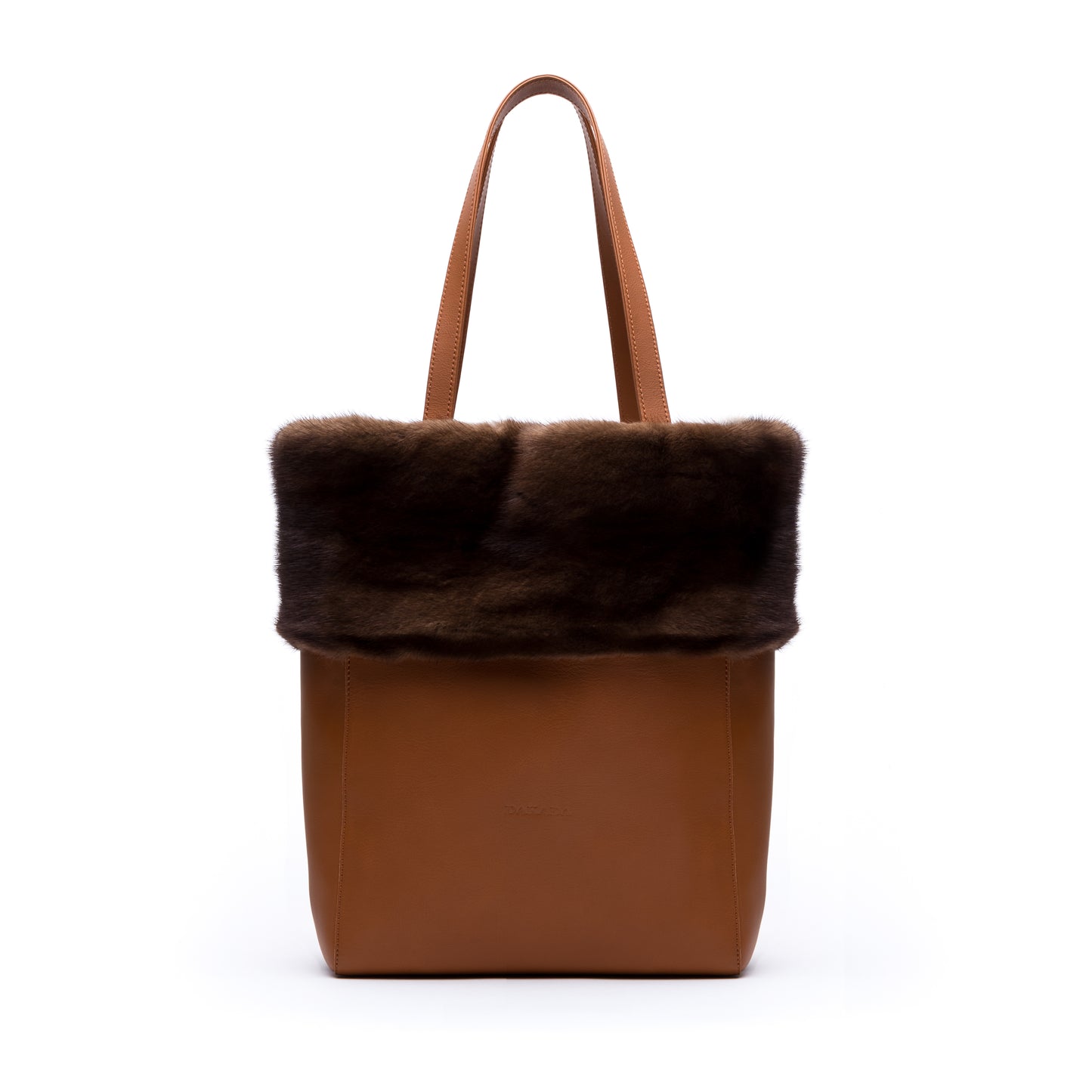 Kaley- Camel Leather Tote with Mahogany Mink