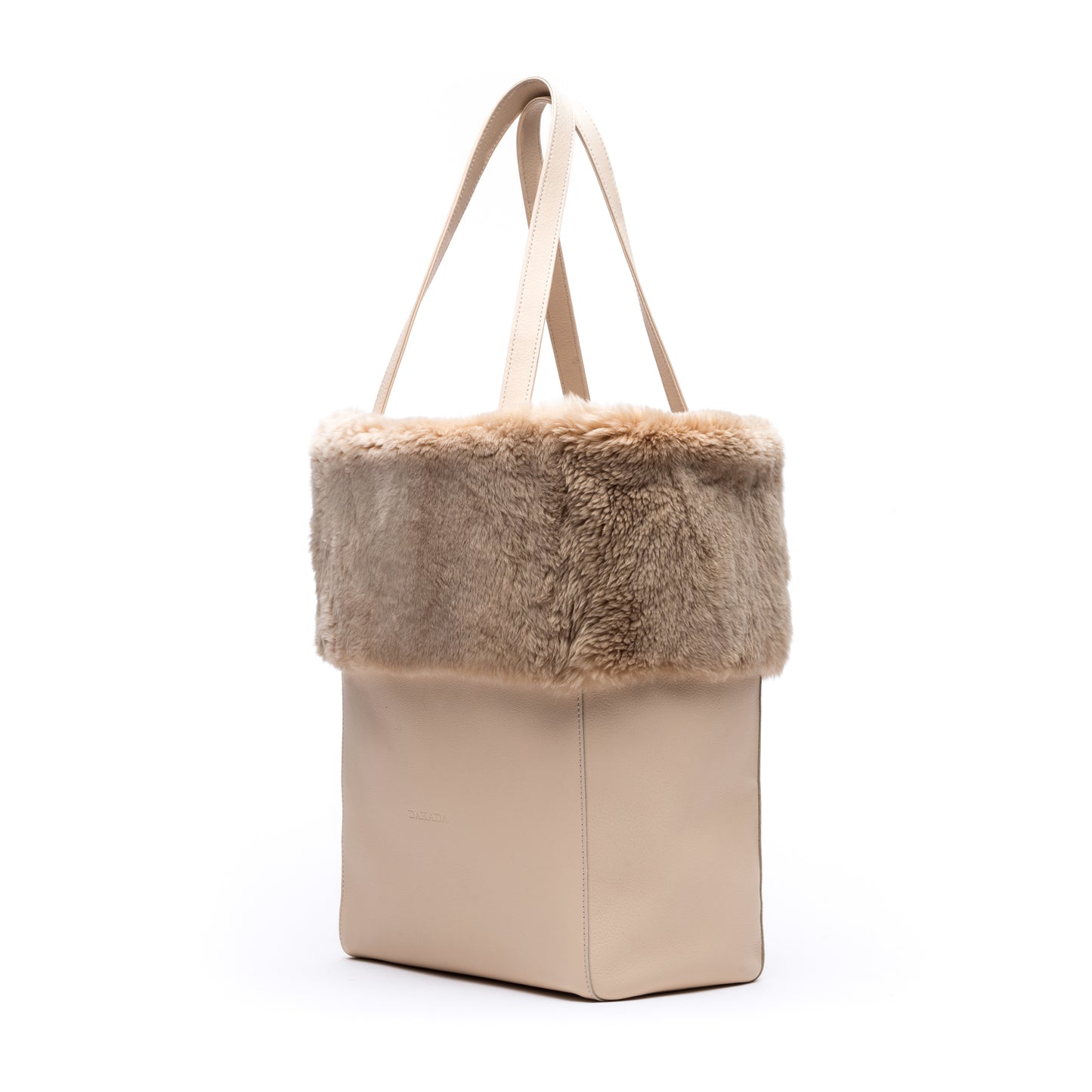 Kaley- Cream Leather Tote with Sheared Beaver