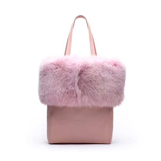 Kaley- Pink Leather Tote with Pink Fox