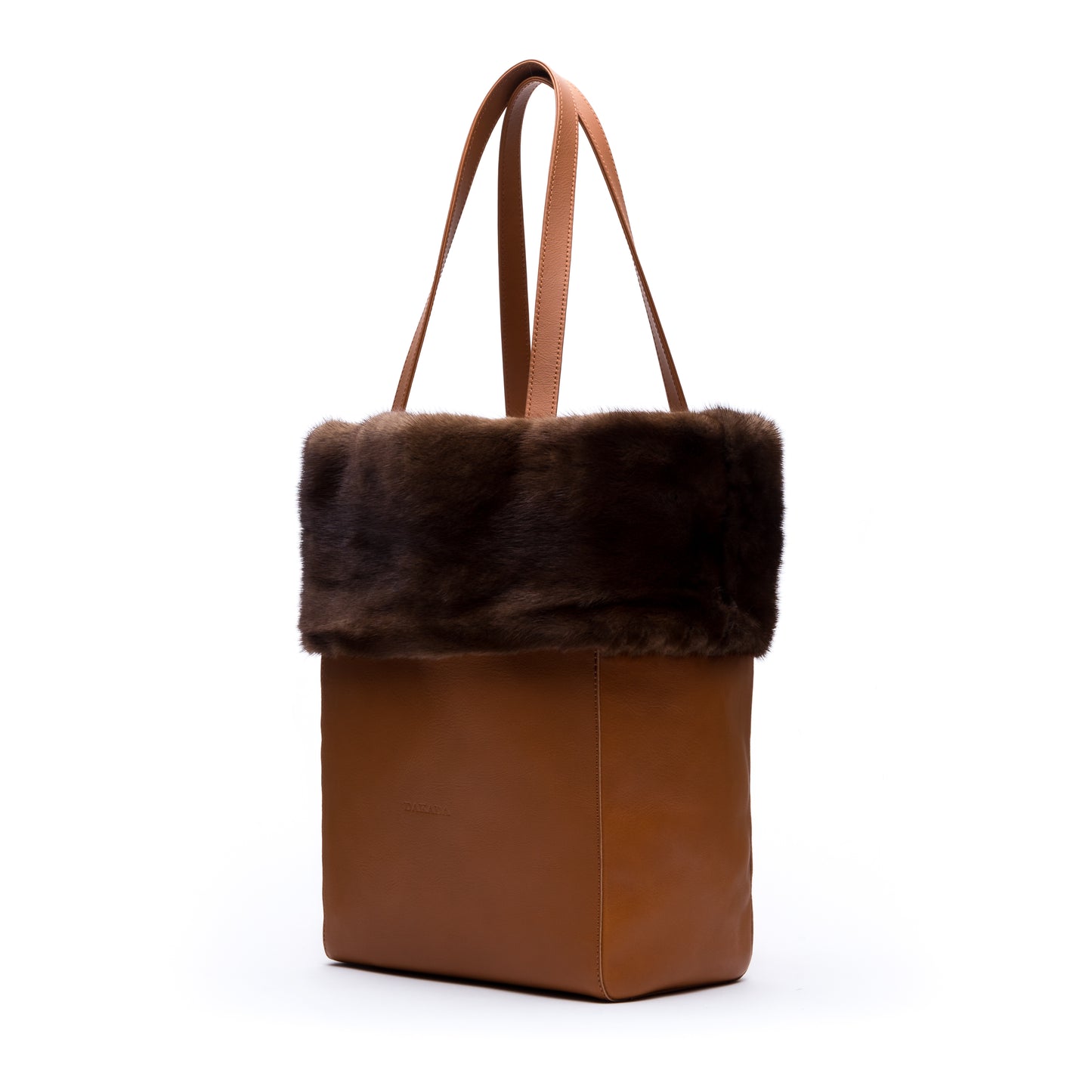Kaley- Camel Leather Tote with Mahogany Mink