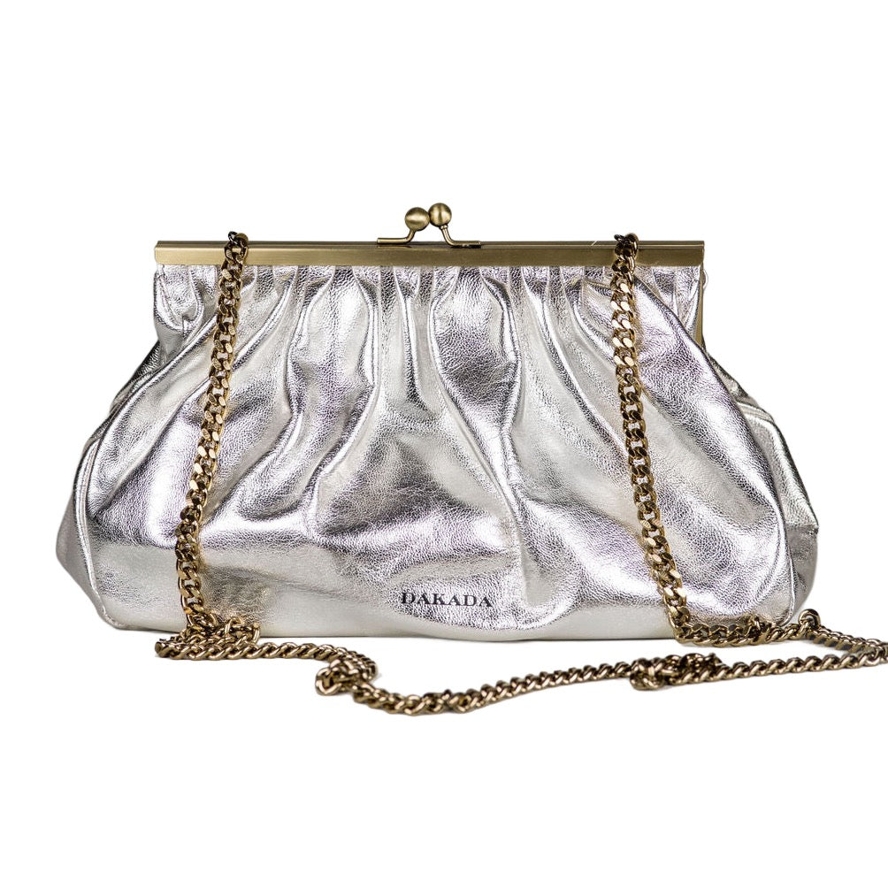 Caitlin- Metallic Silver Leather Clutch