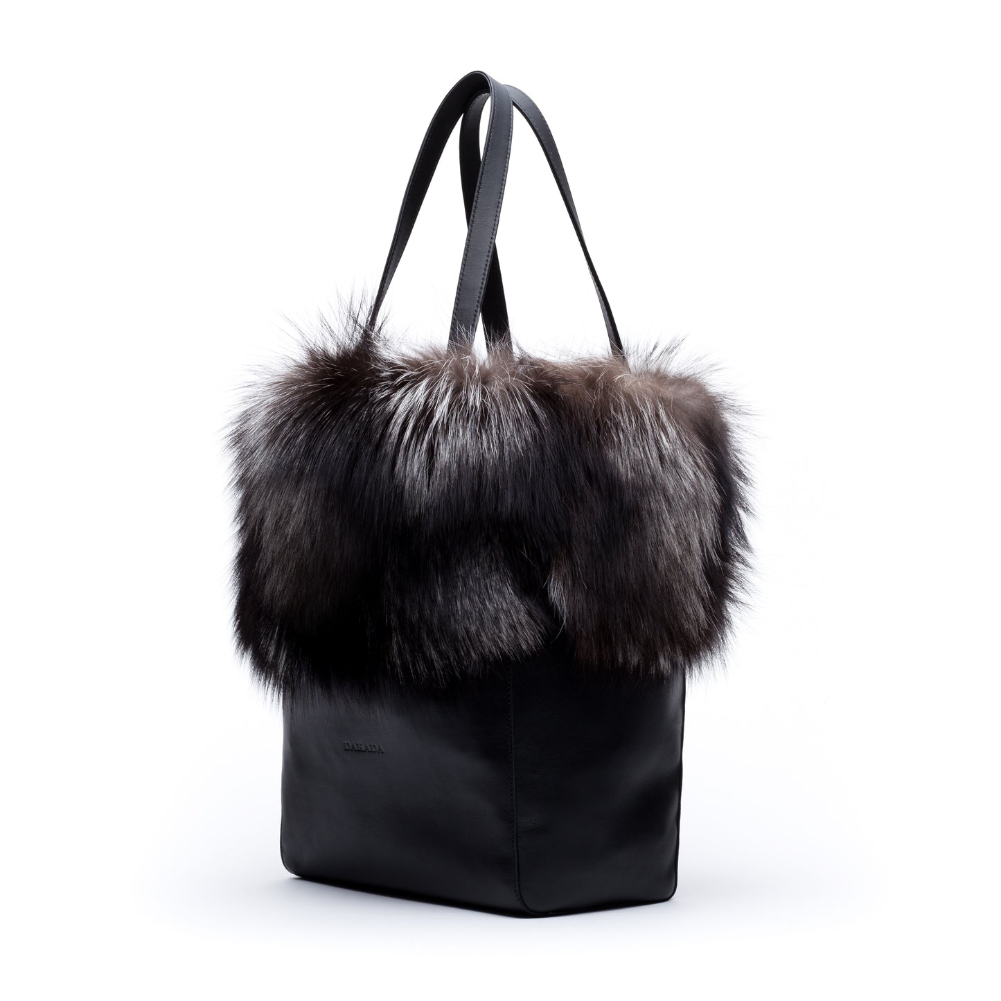 Kaley- Black Leather Tote with Silver Fox