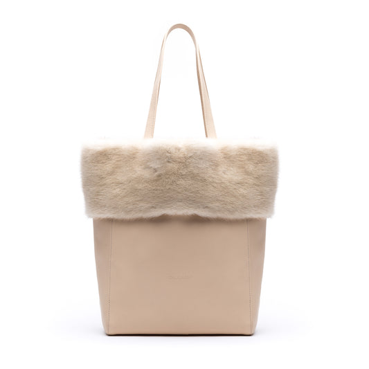 Kaley- Cream Leather Tote with Cream Mink