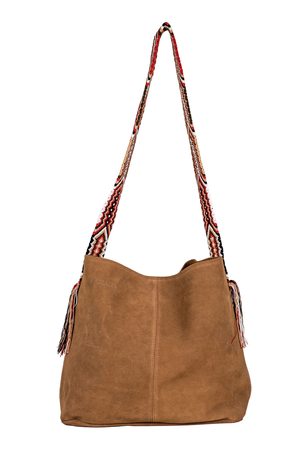 Sydney- Brown Suede Bag with Red Strap