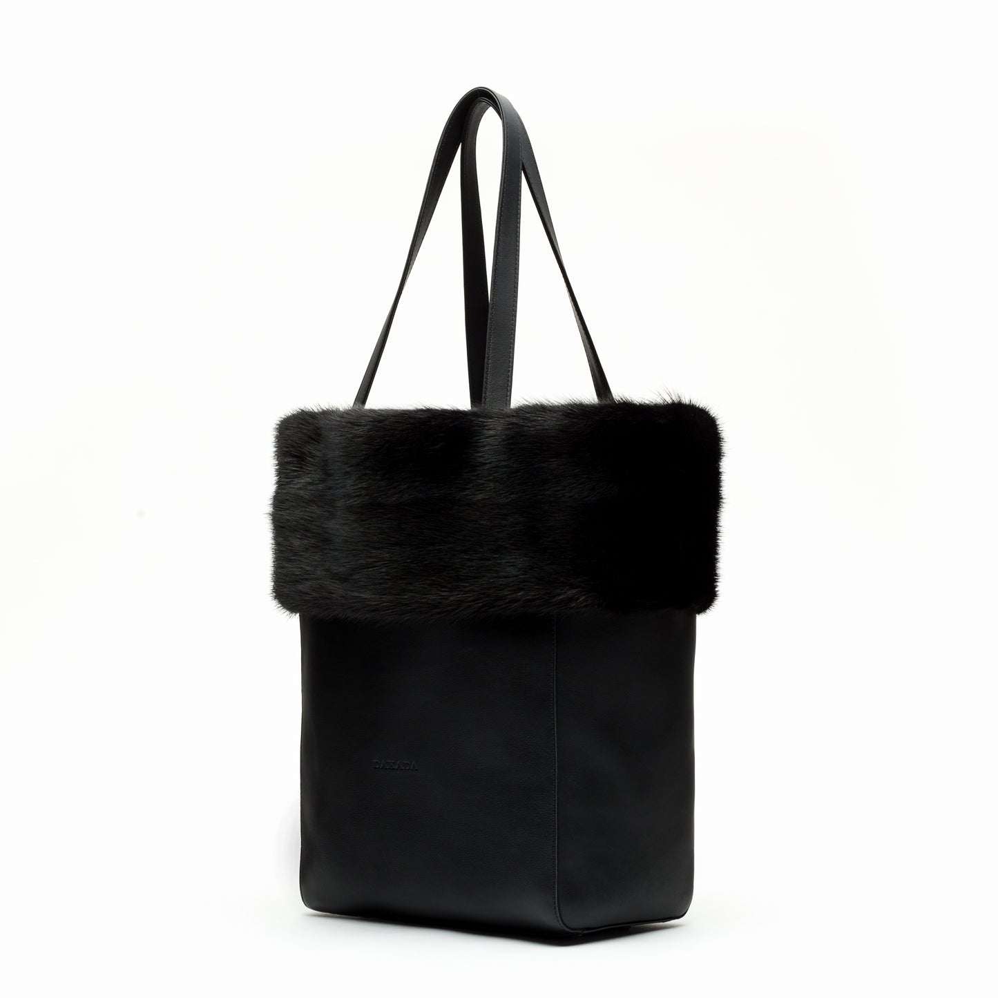 Kaley- Black Leather Tote with Ranch Mink