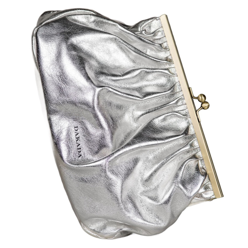Caitlin- Metallic Silver Leather Clutch