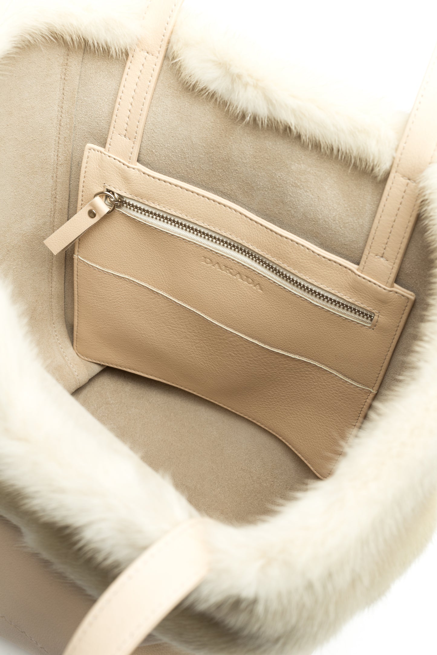 Kaley- Cream Leather Tote with Cream Mink