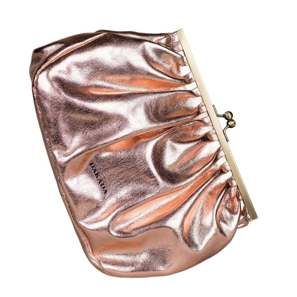 Caitlin- Metallic Rose Gold Leather Clutch